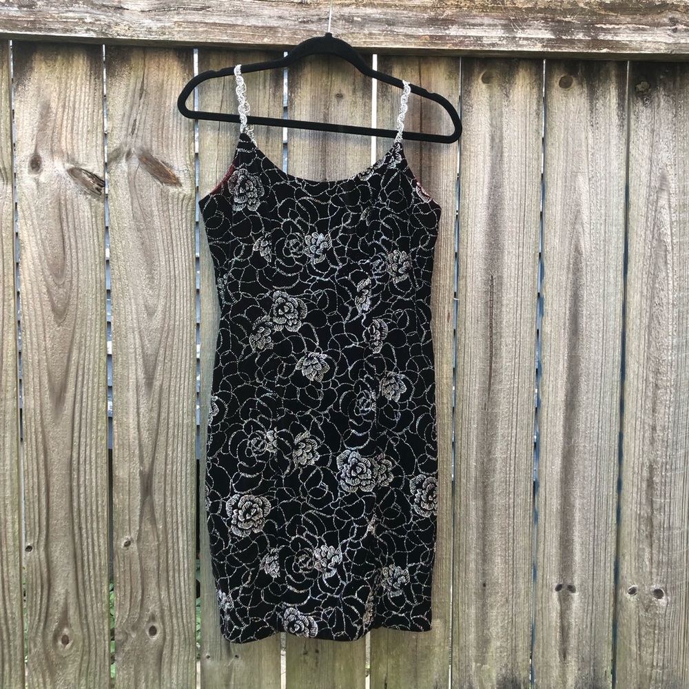 Zum Zum Vintage 90s Glitter Velvet Sheath Dress Floral Size M